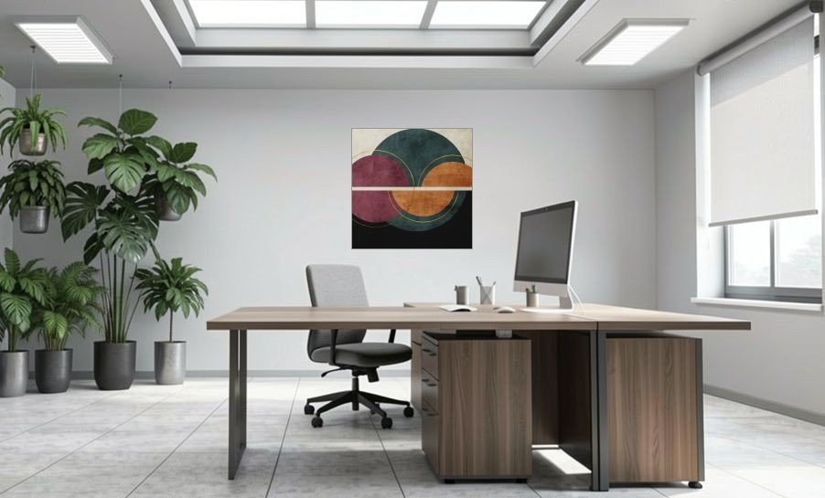 Artikelbild Akustikbild - Kreise in Balance – Basotect® Schallabsorber im eloxierten Aluminiumrahmen 1030x1030x55mm