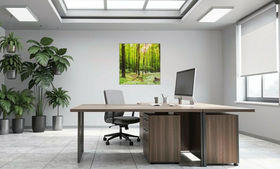 Artikelbild Akustikbild - Waldweg – Lassen Sie sich von der Natur ablenken! – Basotect® Schallabsorber im eloxierten Aluminiumrahmen 1030x1030x55mm