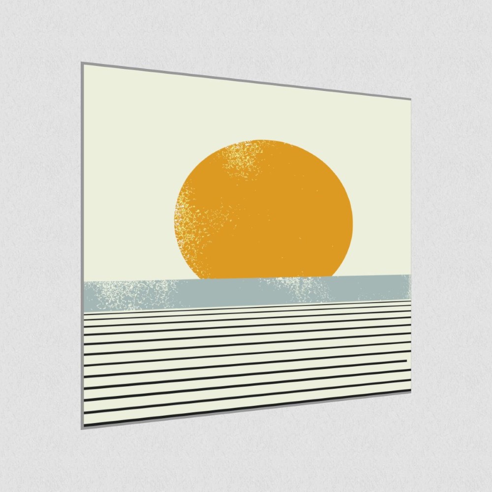 Artikelbild Akustikbild - Goldener Horizont – Basotect® Schallabsorber im eloxierten Aluminiumrahmen 1030x1030x55mm