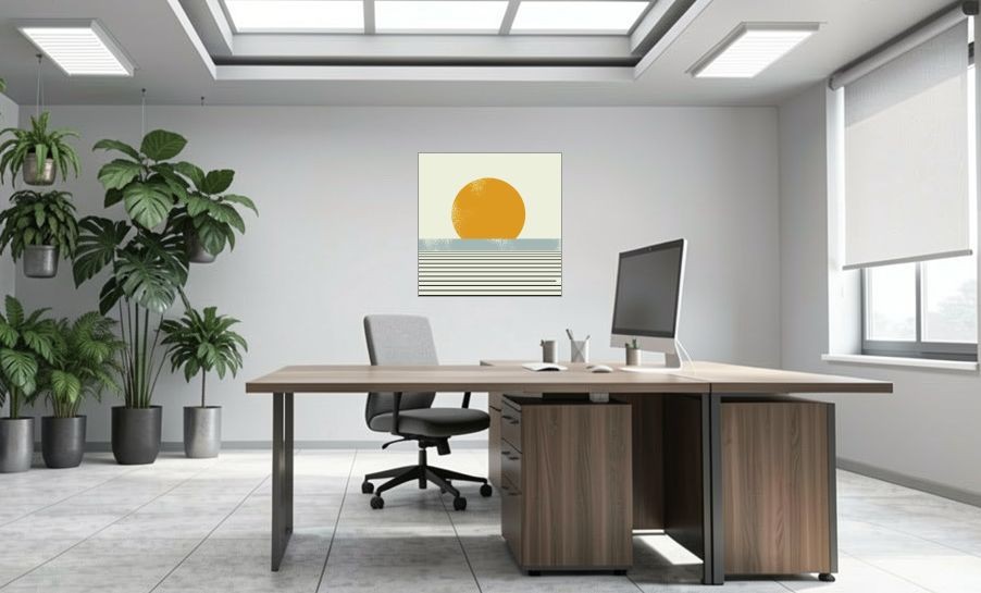 Artikelbild Akustikbild - Goldener Horizont – Basotect® Schallabsorber im eloxierten Aluminiumrahmen 1030x1030x55mm
