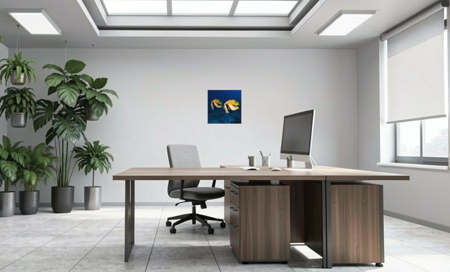 Artikelbild Akustikbild - Zwei Fische – Basotect® Schallabsorber im eloxierten Aluminiumrahmen 530x530x55mm