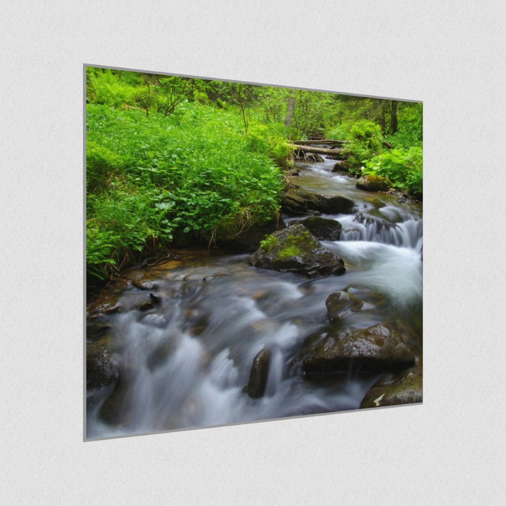 Artikelbild Akustikbild - Wald - Alles fließt! – Basotect® Schallabsorber im eloxierten Aluminiumrahmen 530x530x55mm