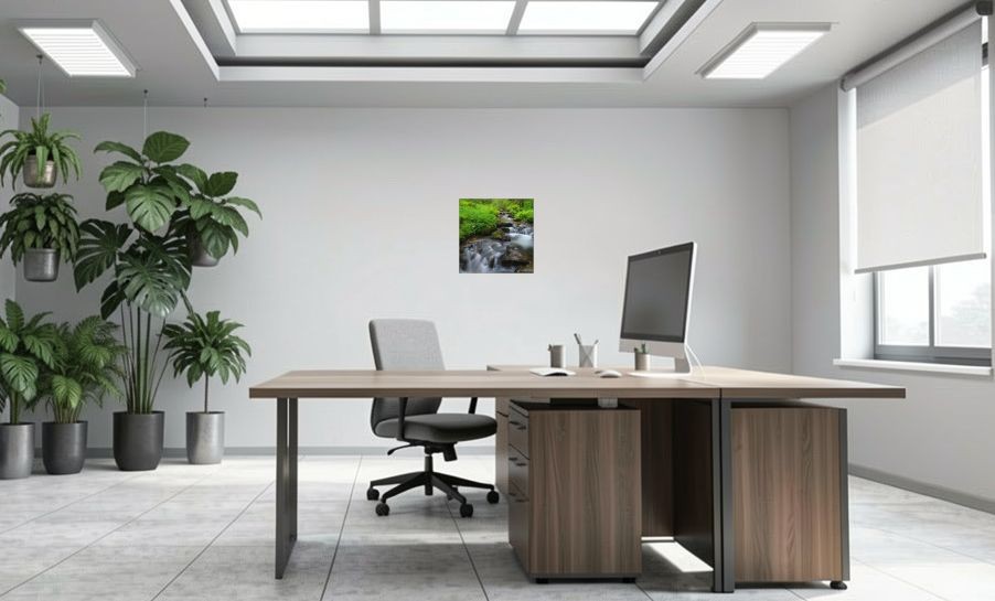 Artikelbild Akustikbild - Wald - Alles fließt! – Basotect® Schallabsorber im eloxierten Aluminiumrahmen 530x530x55mm