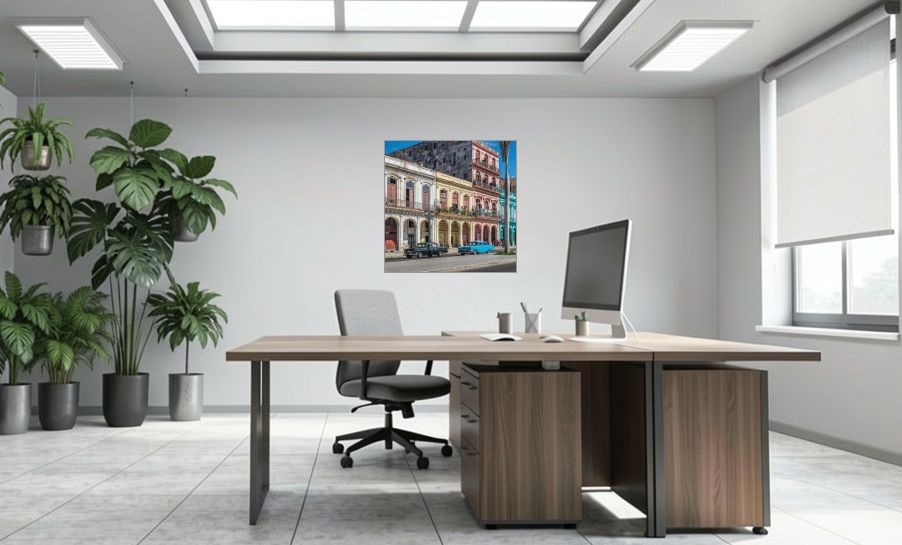 Artikelbild Akustikbild - Havanna Allee – Basotect® Schallabsorber im eloxierten Aluminiumrahmen 1030x1030x55mm