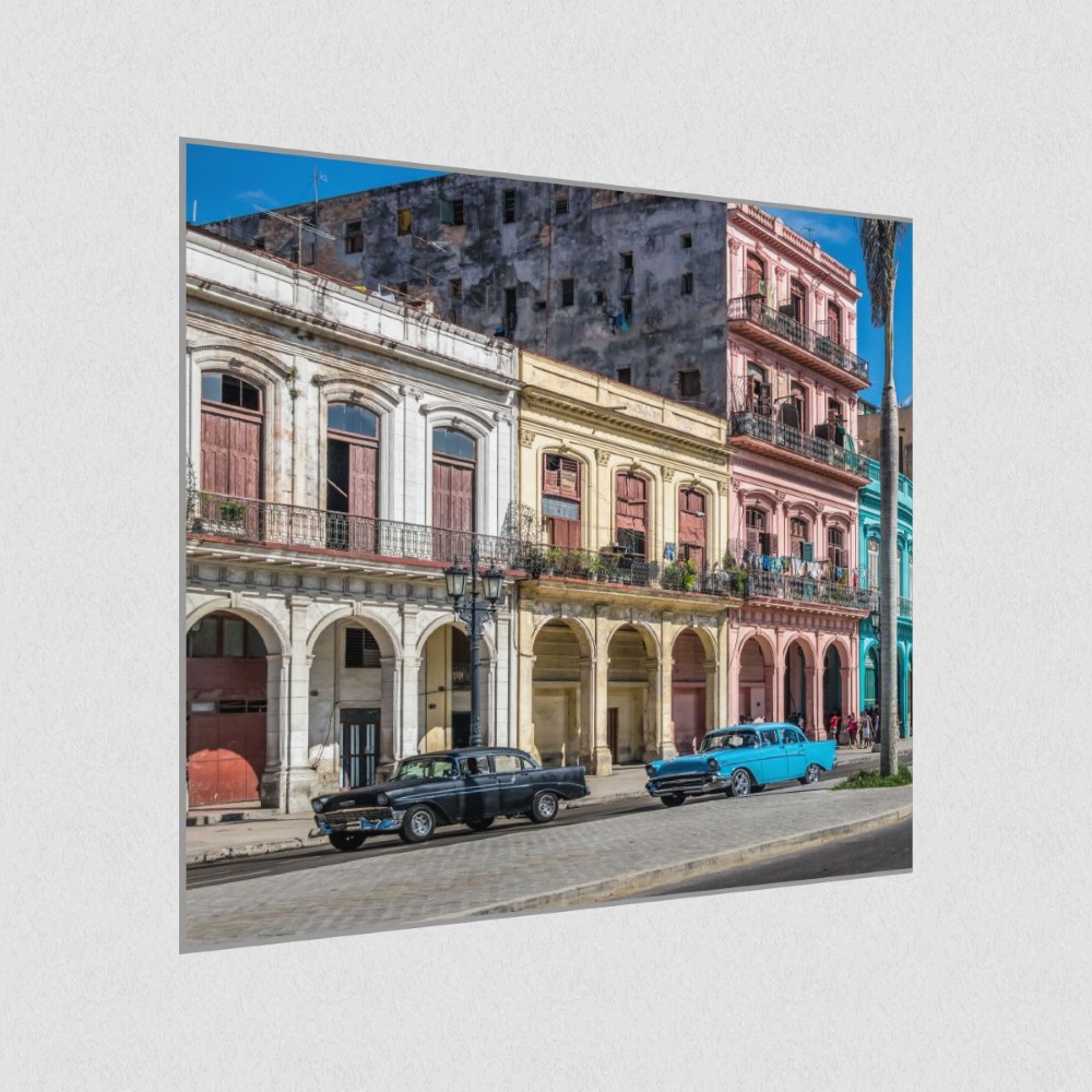 Artikelbild Akustikbild - Havanna Allee – Basotect® Schallabsorber im eloxierten Aluminiumrahmen 530x530x55mm