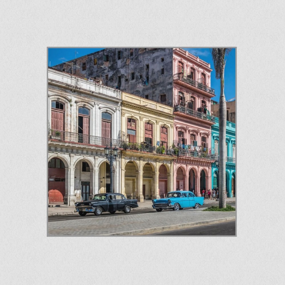 Artikelbild Akustikbild - Havanna Allee – Basotect® Schallabsorber im eloxierten Aluminiumrahmen 530x530x55mm