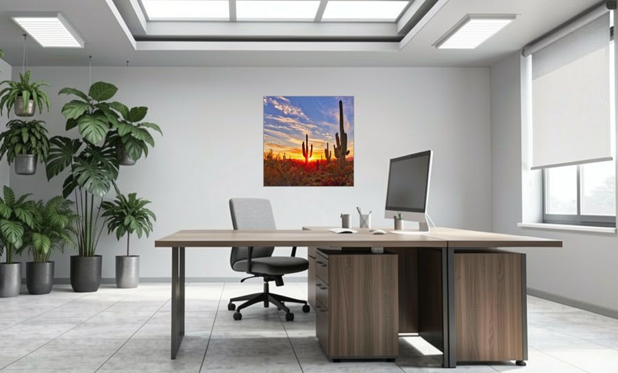 Artikelbild Akustikbild - Saguaros bei Sunset in Sonoran Wüste bei Phoenix – Basotect® Schallabsorber im eloxierten Aluminiumrahmen 1030x1030x55mm