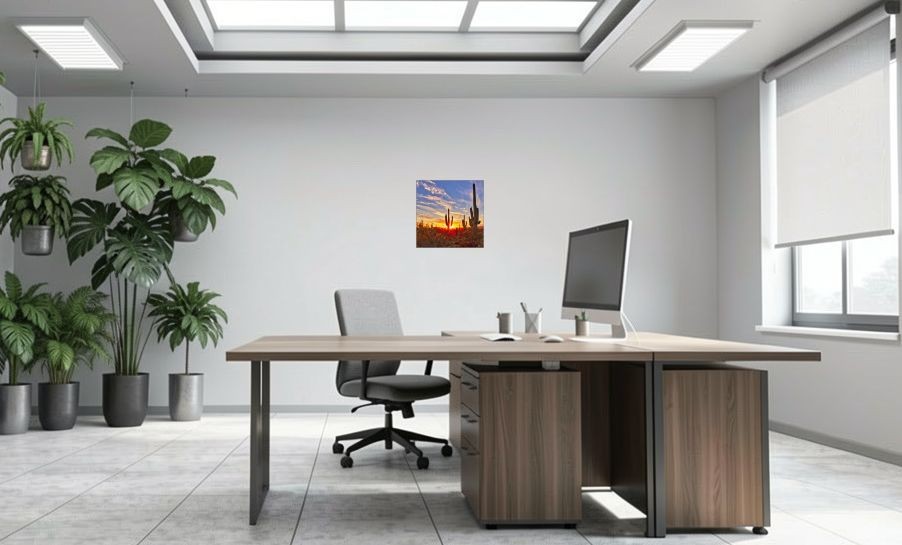 Artikelbild Akustikbild - Saguaros bei Sunset in Sonoran Wüste bei Phoenix – Basotect® Schallabsorber im eloxierten Aluminiumrahmen 530x530x55mm