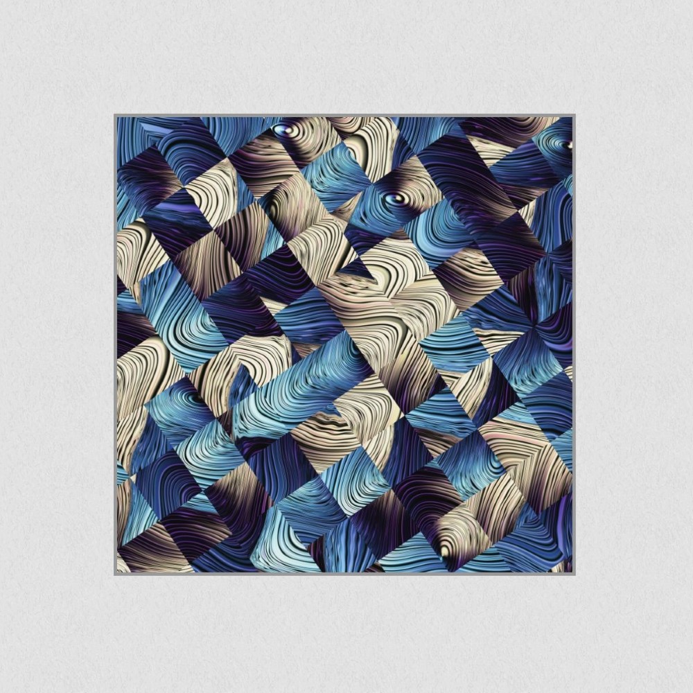 Artikelbild Akustikbild - Eine abstrakte blau weiße Grafik – Basotect® Schallabsorber im eloxierten Aluminiumrahmen 530x530x55mm