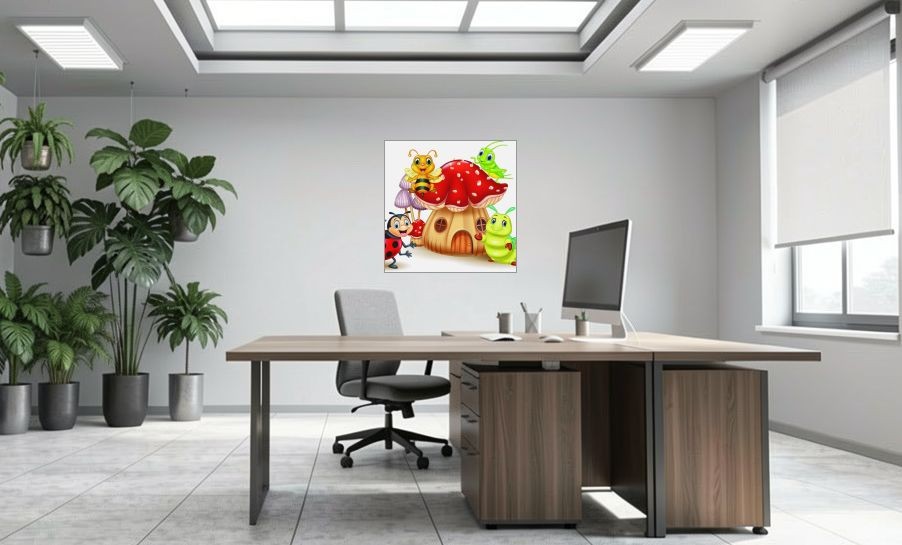 Artikelbild Akustikbild - Comic Insektenwelt – Basotect® Schallabsorber im eloxierten Aluminiumrahmen 1030x1030x55mm