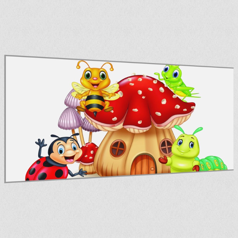 Artikelbild Akustikbild - Comic Insektenwelt – Basotect® Schallabsorber im eloxierten Aluminiumrahmen 1030x530x55mm