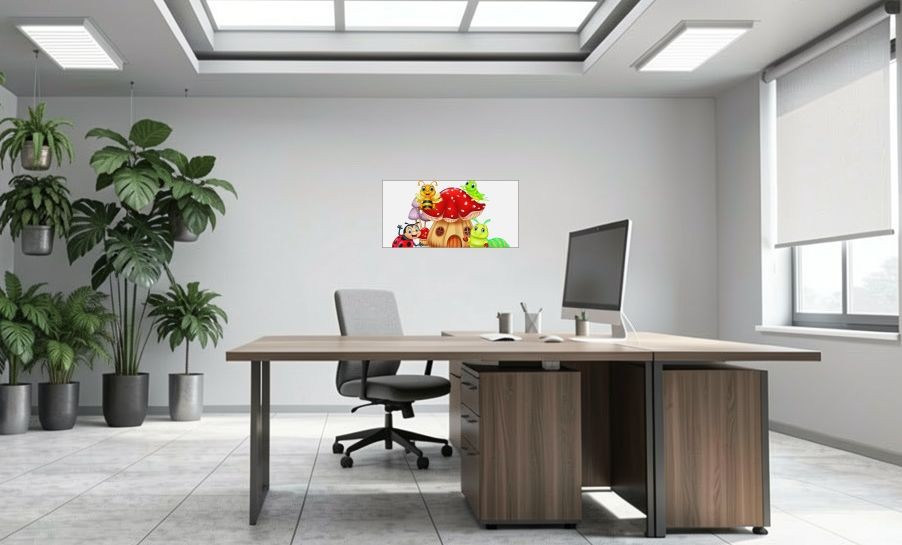 Artikelbild Akustikbild - Comic Insektenwelt – Basotect® Schallabsorber im eloxierten Aluminiumrahmen 1030x530x55mm