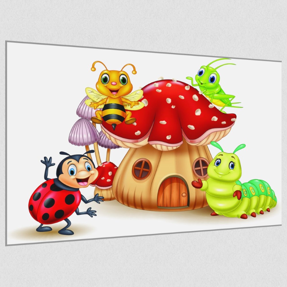 Artikelbild Akustikbild - Comic Insektenwelt – Basotect® Schallabsorber im eloxierten Aluminiumrahmen 1530x1030x55mm