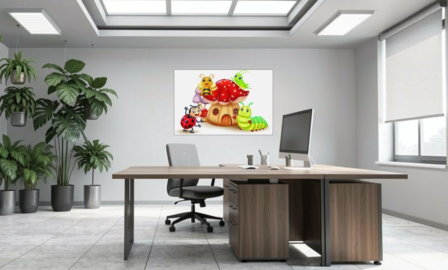 Artikelbild Akustikbild - Comic Insektenwelt – Basotect® Schallabsorber im eloxierten Aluminiumrahmen 1530x1030x55mm