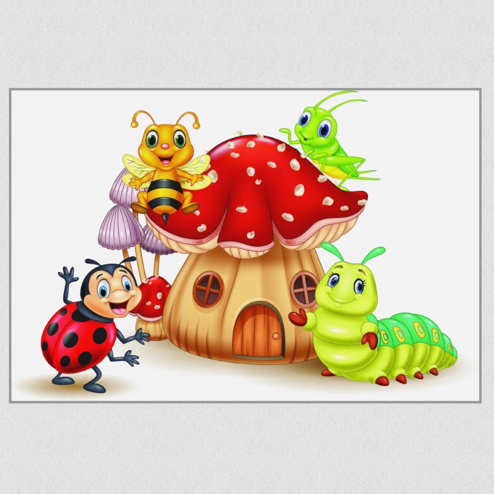 Artikelbild Akustikbild - Comic Insektenwelt – Basotect® Schallabsorber im eloxierten Aluminiumrahmen 1530x1030x55mm