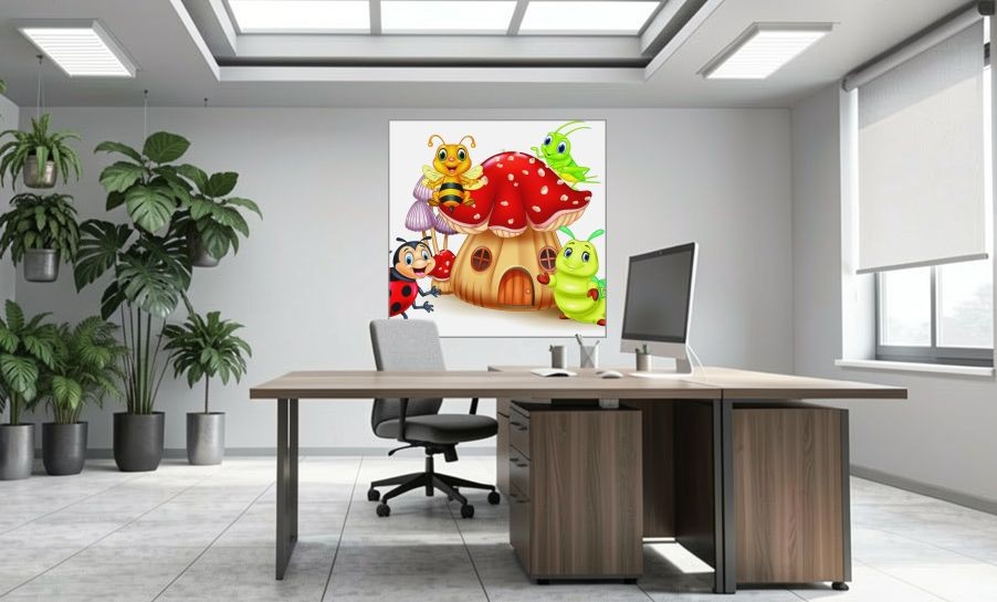 Artikelbild Akustikbild - Comic Insektenwelt – Basotect® Schallabsorber im eloxierten Aluminiumrahmen 1530x1530x55mm