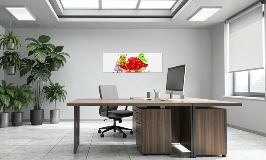 Artikelbild Akustikbild - Comic Insektenwelt – Basotect® Schallabsorber im eloxierten Aluminiumrahmen 1530x530x55mm