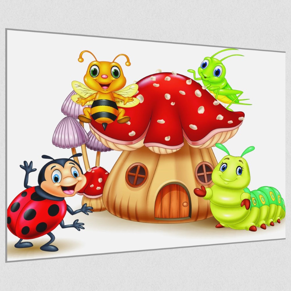 Artikelbild Akustikbild - Comic Insektenwelt – Basotect® Schallabsorber im eloxierten Aluminiumrahmen 2030x1530x55mm