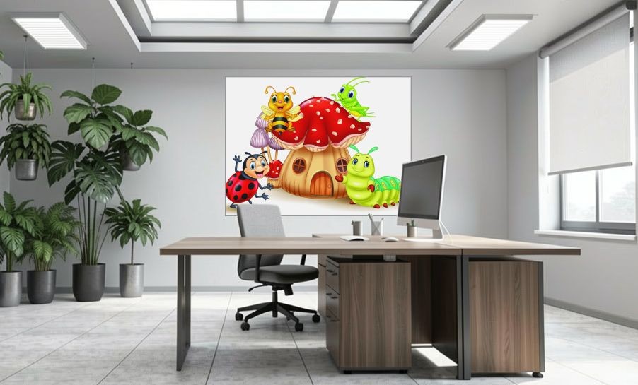 Artikelbild Akustikbild - Comic Insektenwelt – Basotect® Schallabsorber im eloxierten Aluminiumrahmen 2030x1530x55mm