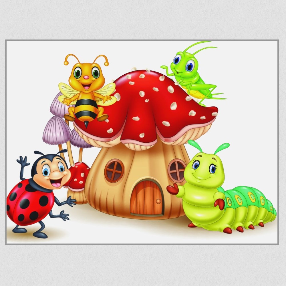 Artikelbild Akustikbild - Comic Insektenwelt – Basotect® Schallabsorber im eloxierten Aluminiumrahmen 2030x1530x55mm