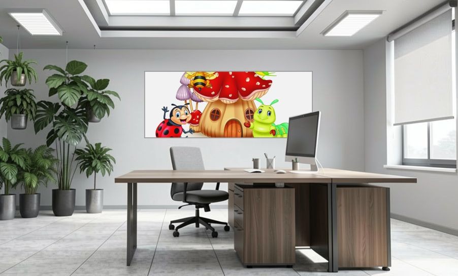 Artikelbild Akustikbild - Comic Insektenwelt – Basotect® Schallabsorber im eloxierten Aluminiumrahmen 2530x1030x55mm