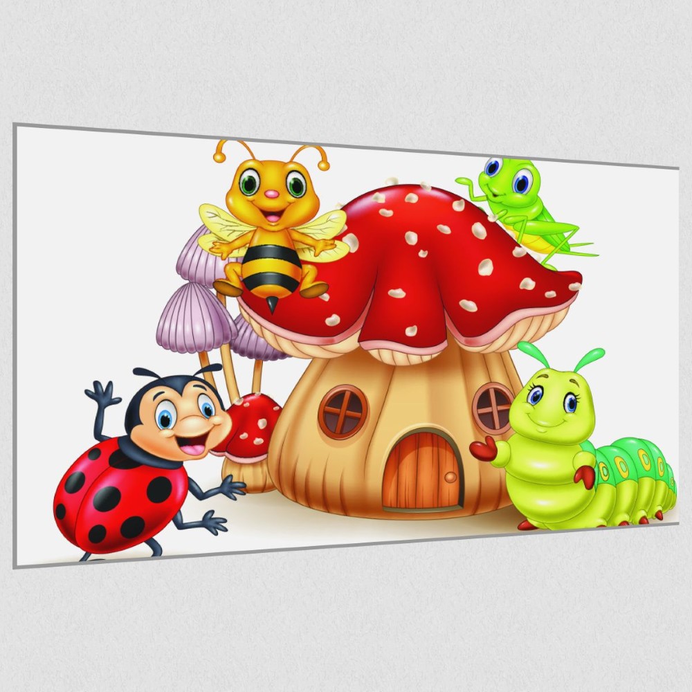 Artikelbild Akustikbild - Comic Insektenwelt – Basotect® Schallabsorber im eloxierten Aluminiumrahmen 2530x1530x55mm