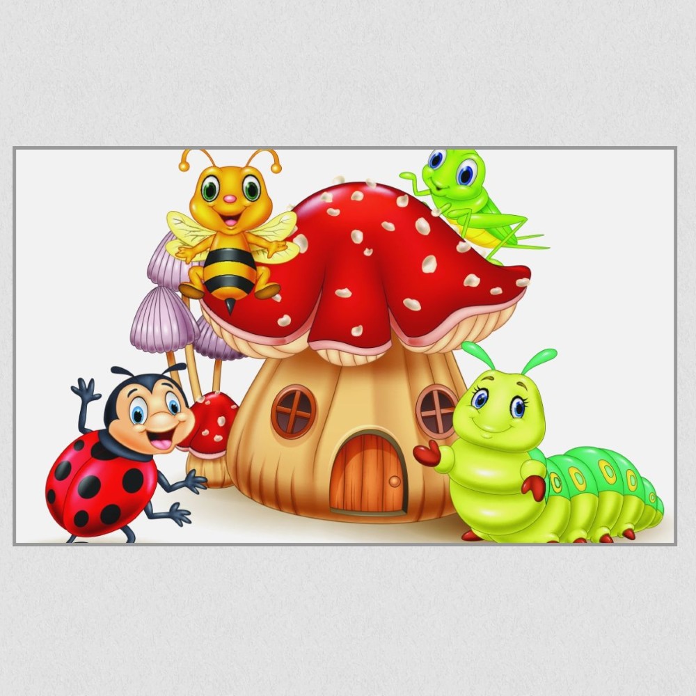 Artikelbild Akustikbild - Comic Insektenwelt – Basotect® Schallabsorber im eloxierten Aluminiumrahmen 2530x1530x55mm