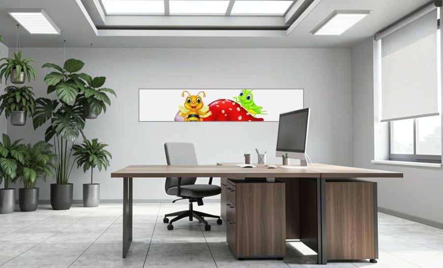 Artikelbild Akustikbild - Comic Insektenwelt – Basotect® Schallabsorber im eloxierten Aluminiumrahmen 2530x530x55mm