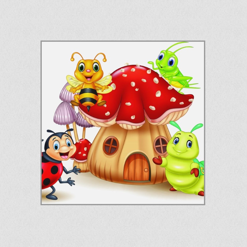 Artikelbild Akustikbild - Comic Insektenwelt – Basotect® Schallabsorber im eloxierten Aluminiumrahmen 530x530x55mm