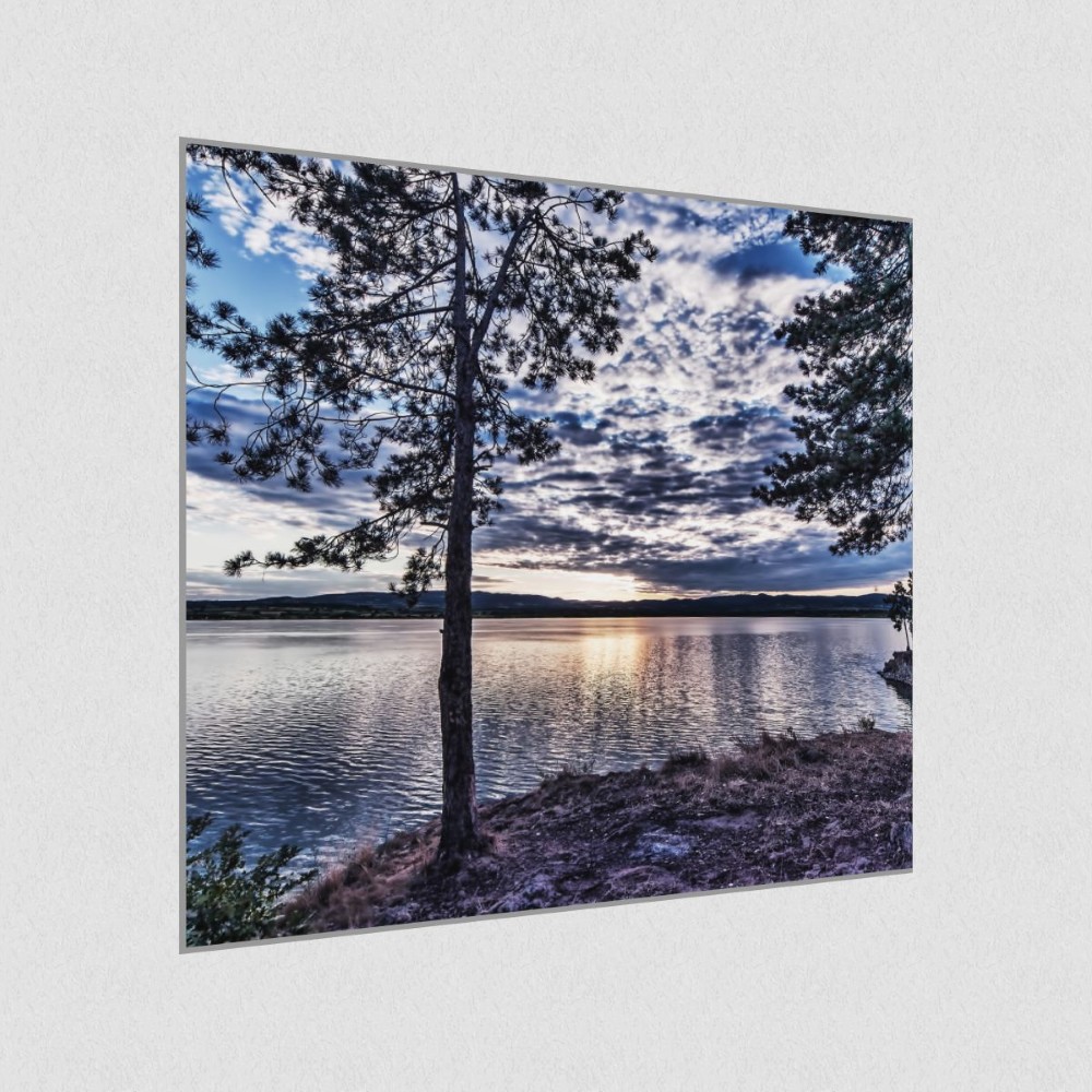 Artikelbild Akustikbild - Die Sonne reflektiert in den See – Basotect® Schallabsorber im eloxierten Aluminiumrahmen 1030x1030x55mm