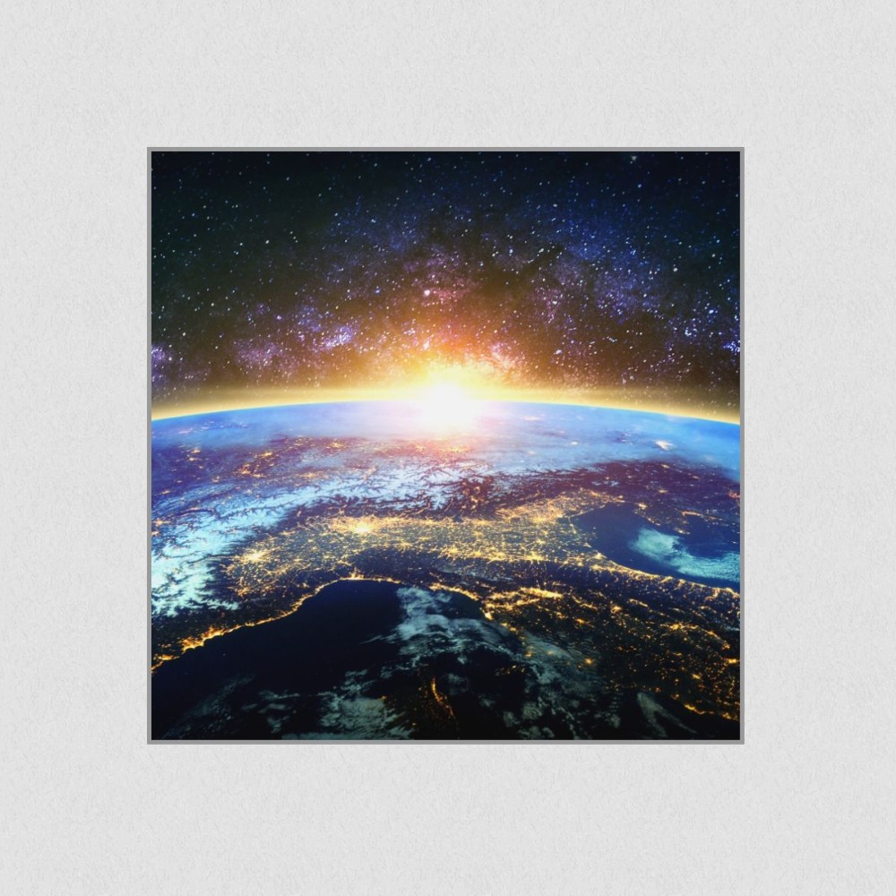 Artikelbild Akustikbild - Sunrising Earth – Basotect® Schallabsorber im eloxierten Aluminiumrahmen 530x530x55mm