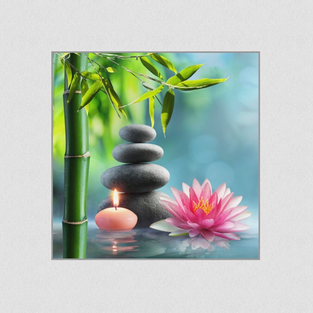Artikelbild Akustikbild - Zen - Buddhismus – Basotect® Schallabsorber im eloxierten Aluminiumrahmen 530x530x55mm