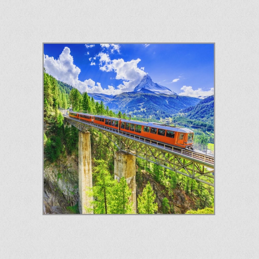 Artikelbild Akustikbild - Berg Panorama – Basotect® Schallabsorber im eloxierten Aluminiumrahmen 530x530x55mm