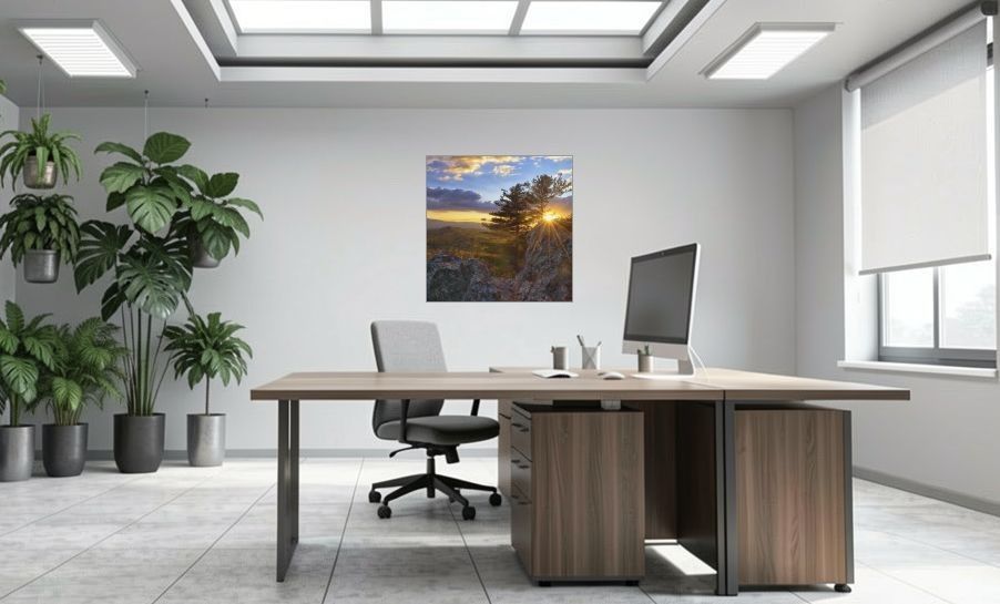 Artikelbild Akustikbild - Bergwald Panorama – Basotect® Schallabsorber im eloxierten Aluminiumrahmen 1030x1030x55mm
