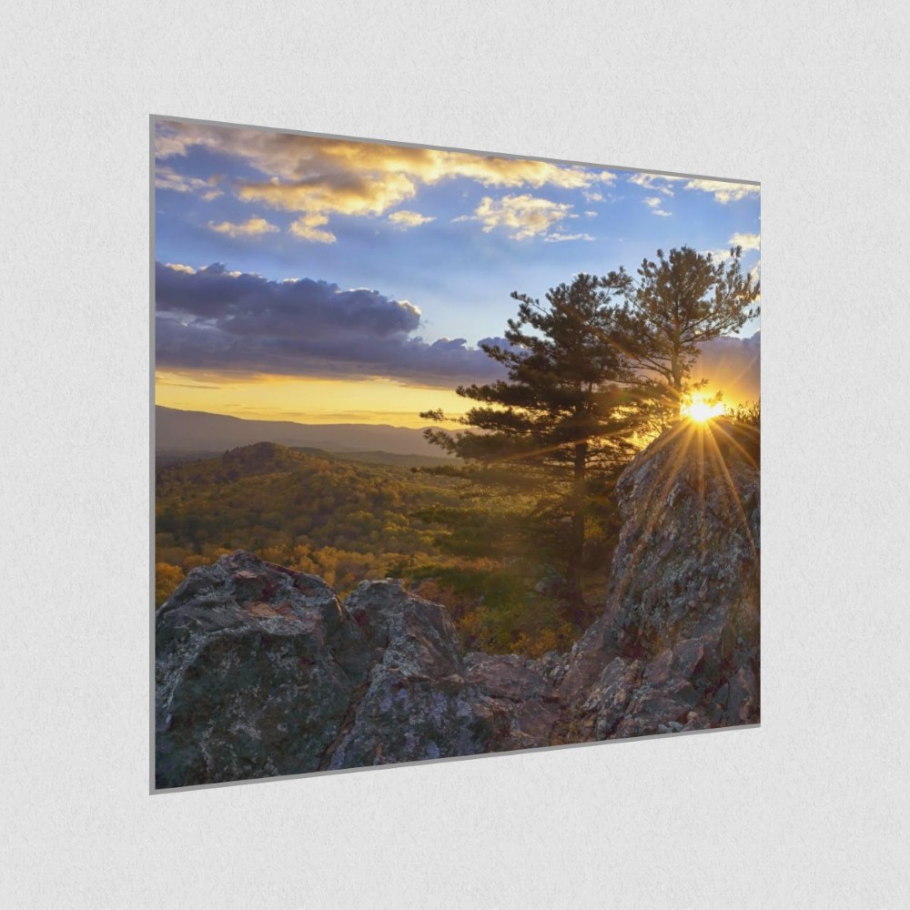 Artikelbild Akustikbild - Bergwald Panorama – Basotect® Schallabsorber im eloxierten Aluminiumrahmen 530x530x55mm