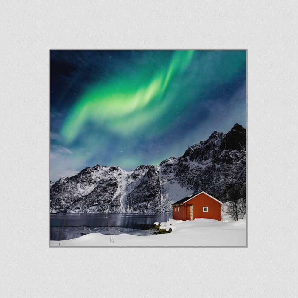 Artikelbild Akustikbild - Polarlichter - ein Naturspektakel – Basotect® Schallabsorber im eloxierten Aluminiumrahmen 530x530x55mm