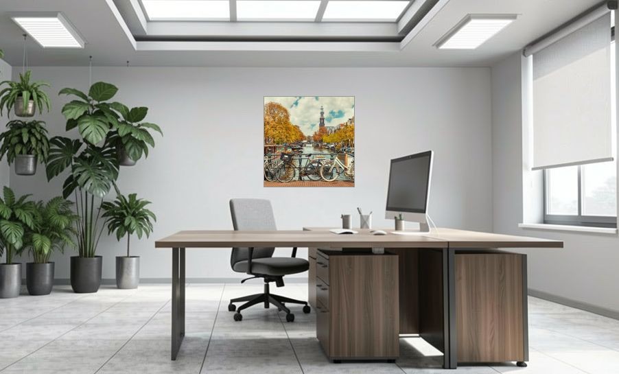 Artikelbild Akustikbild - Amsterdamer Kanalbrücke: Ein malerischer Blick auf die Stadt – Basotect® Schallabsorber im eloxierten Aluminiumrahmen 1030x1030x55mm