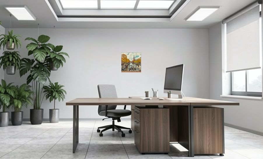 Artikelbild Akustikbild - Amsterdamer Kanalbrücke: Ein malerischer Blick auf die Stadt – Basotect® Schallabsorber im eloxierten Aluminiumrahmen 530x530x55mm