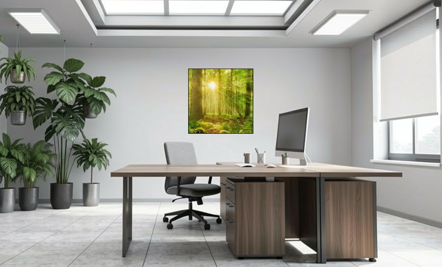 Artikelbild Akustikbild - Die ersten Sonnenstrahlen – Basotect® Schallabsorber im schwarzen Aluminiumrahmen 1030x1030x55mm