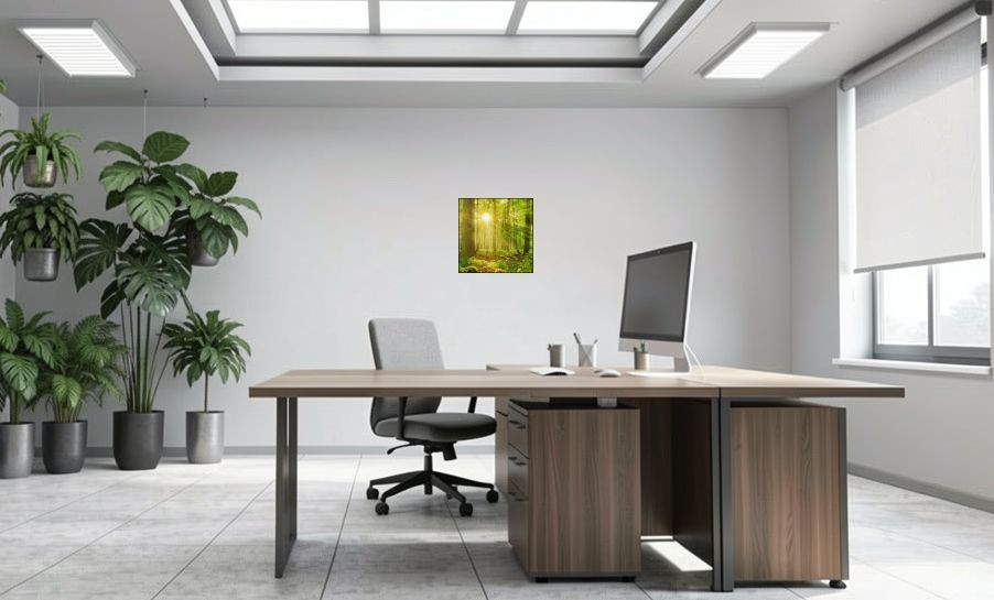 Artikelbild Akustikbild - Die ersten Sonnenstrahlen – Basotect® Schallabsorber im schwarzen Aluminiumrahmen 530x530x55mm
