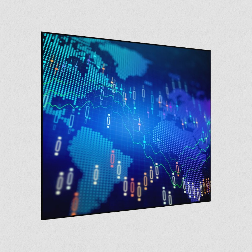 Artikelbild Akustikbild - Eine interaktive Karte unserer globalen Gemeinschaft – Basotect® Schallabsorber im schwarzen Aluminiumrahmen 530x530x55mm