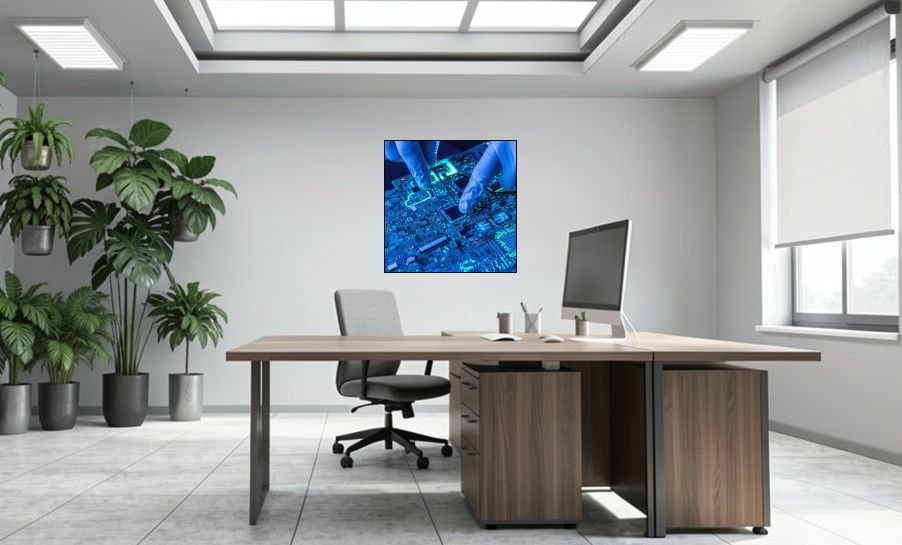 Artikelbild Akustikbild - Computerchip – Basotect® Schallabsorber im schwarzen Aluminiumrahmen 1030x1030x55mm