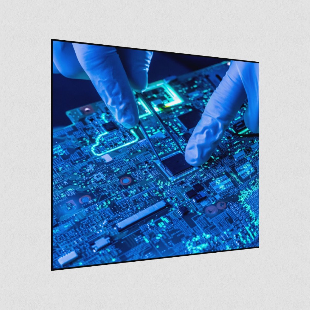 Artikelbild Akustikbild - Computerchip – Basotect® Schallabsorber im schwarzen Aluminiumrahmen 530x530x55mm