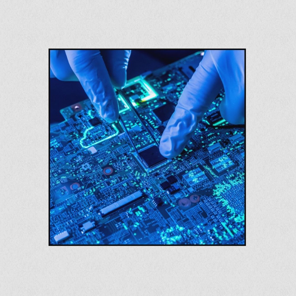Artikelbild Akustikbild - Computerchip – Basotect® Schallabsorber im schwarzen Aluminiumrahmen 530x530x55mm