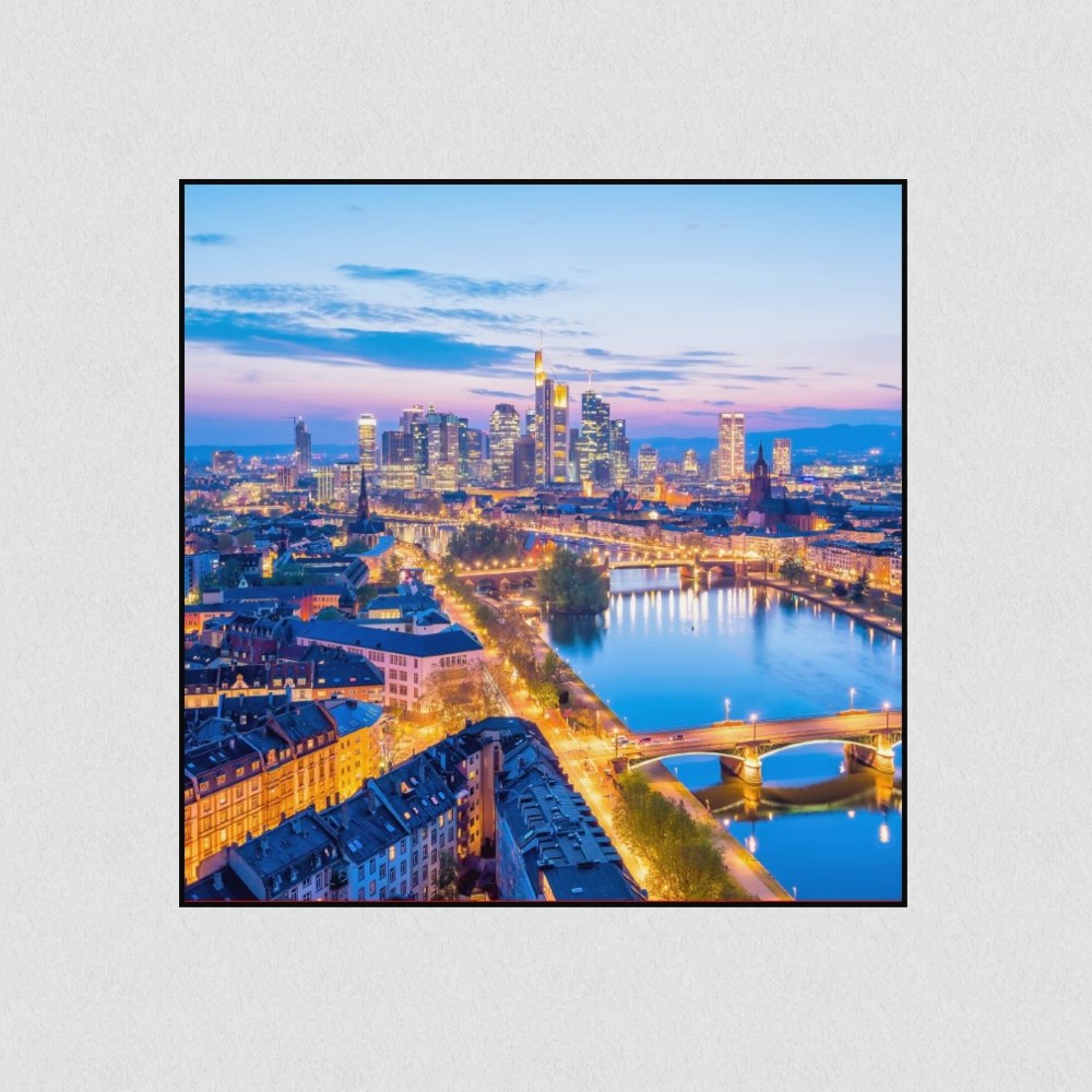Artikelbild Akustikbild - Frankfurter Skyline am Main – Basotect® Schallabsorber im schwarzen Aluminiumrahmen 530x530x55mm