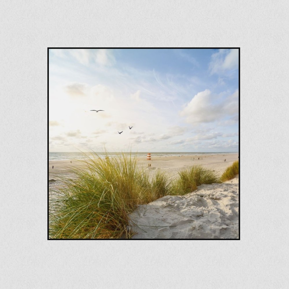 Artikelbild Akustikbild - Sonnenküste – Basotect® Schallabsorber im schwarzen Aluminiumrahmen 530x530x55mm