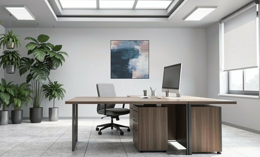 Artikelbild Akustikbild - Ein abstraktes Bild mit Spachteltechnik – Basotect® Schallabsorber im schwarzen Aluminiumrahmen 1030x1030x55mm