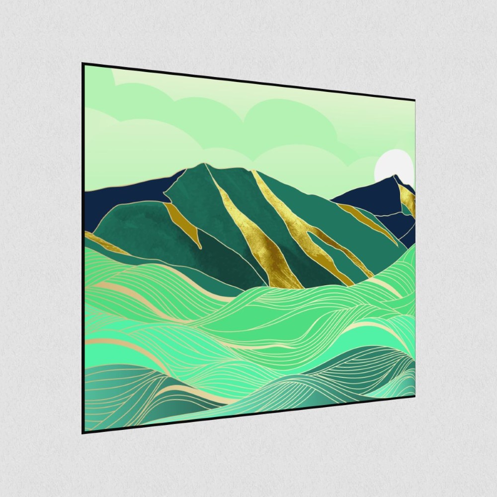 Artikelbild Akustikbild - Wellen der Berge – Basotect® Schallabsorber im schwarzen Aluminiumrahmen 1030x1030x55mm