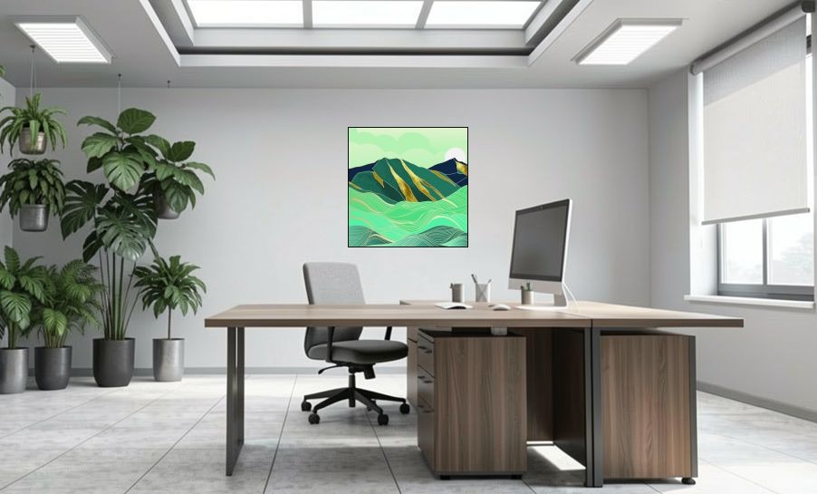 Artikelbild Akustikbild - Wellen der Berge – Basotect® Schallabsorber im schwarzen Aluminiumrahmen 1030x1030x55mm