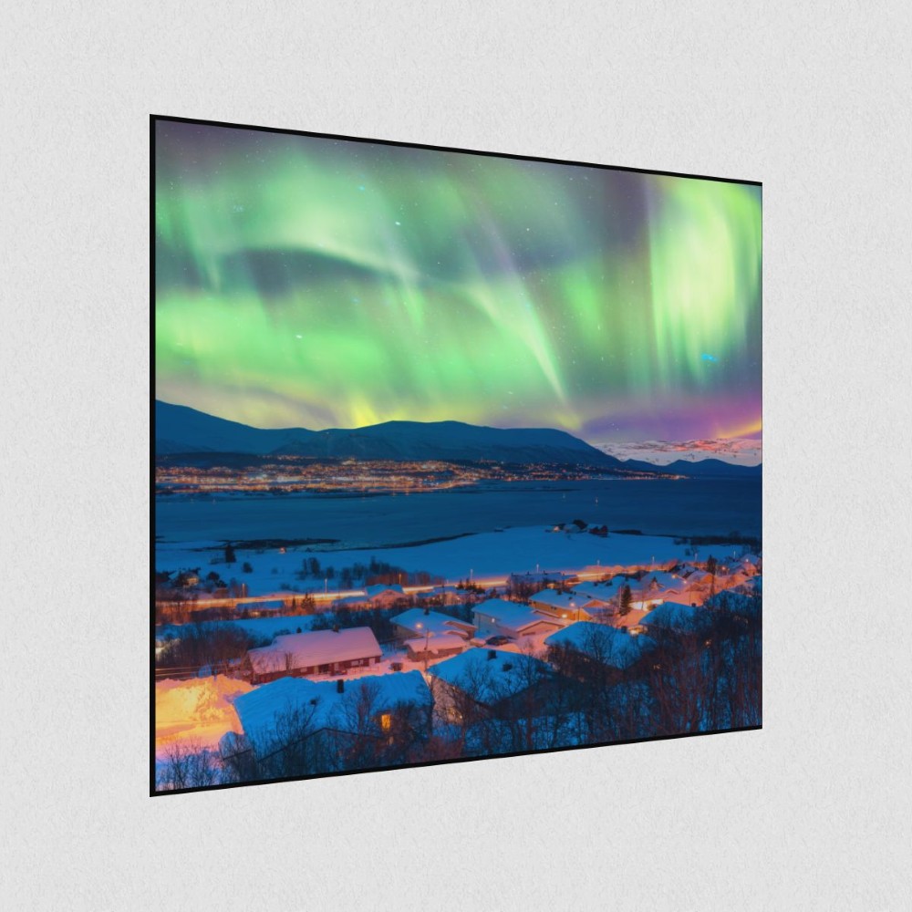 Artikelbild Akustikbild - Nordlicht am Polarkreis – Basotect® Schallabsorber im schwarzen Aluminiumrahmen 530x530x55mm